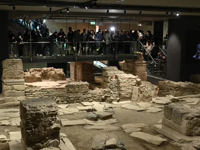 Thessaloniki&#39;s Venizelou subway station contains the ruins of a Roman-era thoroughfare.