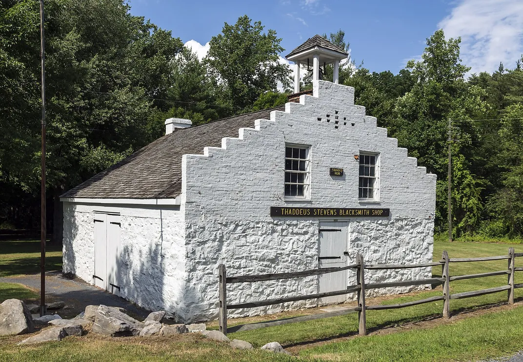 Reconstructed blacksmith shop at Caledonia State Park, on the site of the Caledonia Furnace in Pennsylvania