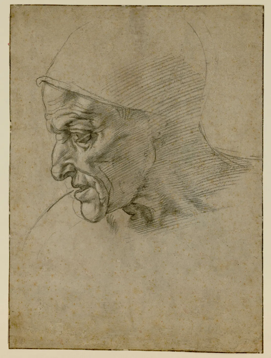 Sketch of a person's face and head