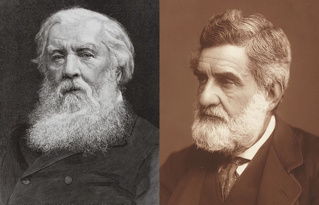 two portraits of men with beards