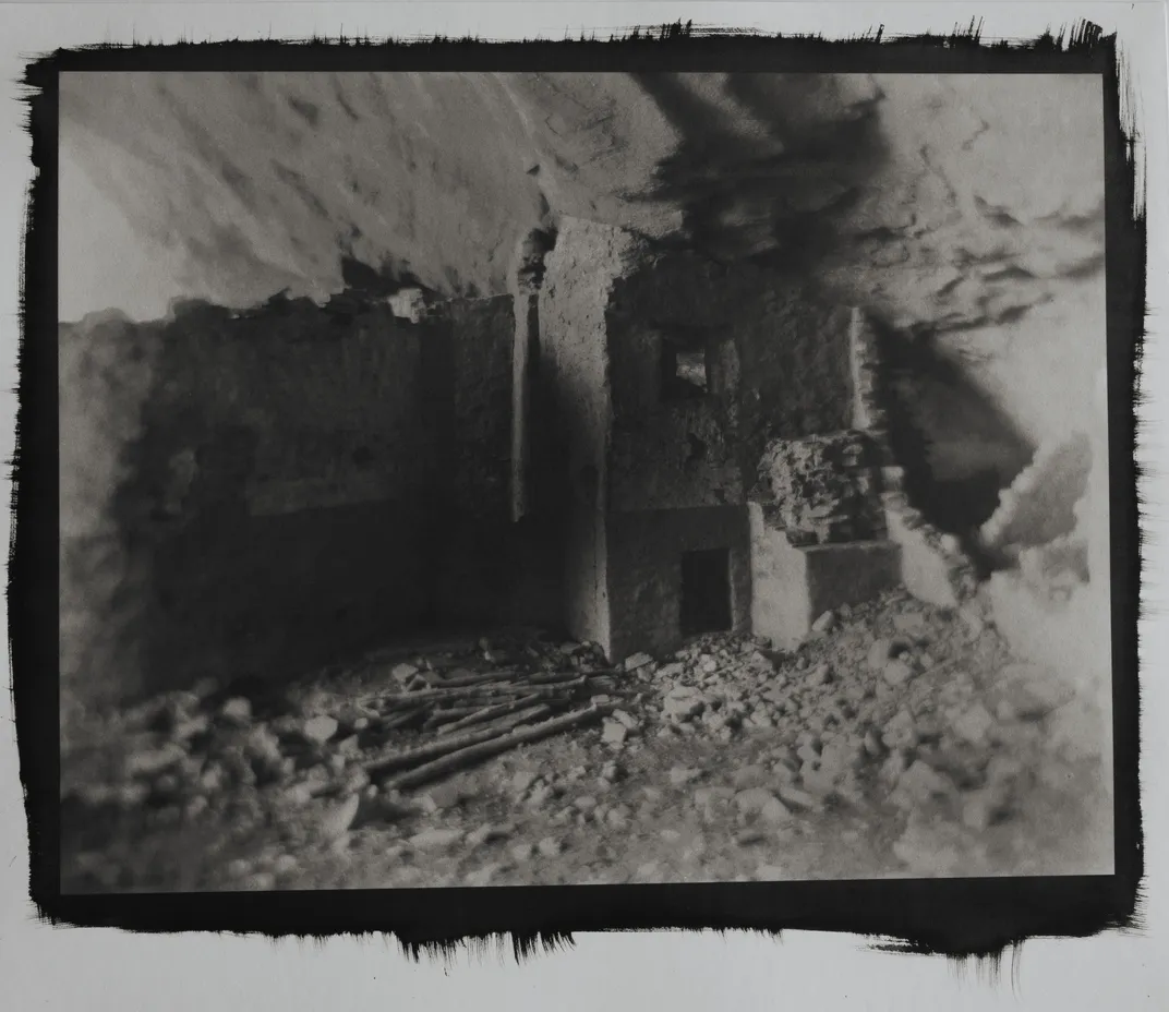 A platinum palladium print of a section of Tse Yaa Kin known as the “East House” or “East Alcove.”