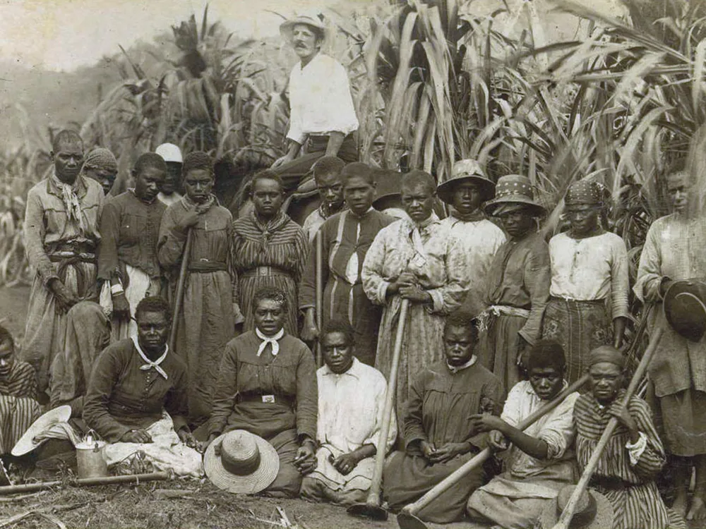 Australian South Sea Islander women laborers on a sugarcane plantation near Cairns, Queensland, about 1895