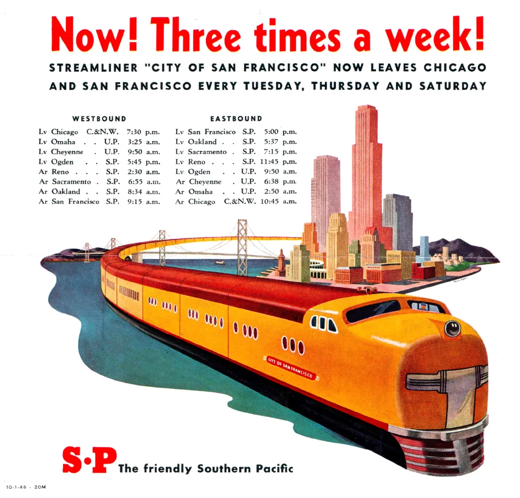 A 1946 advertisement for the City of San Francisco streamliner
