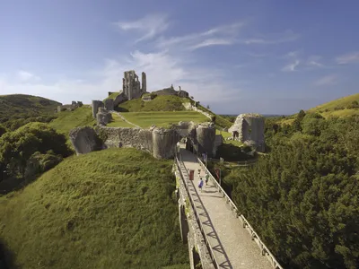 Corfe Castle as seen from the main bridge