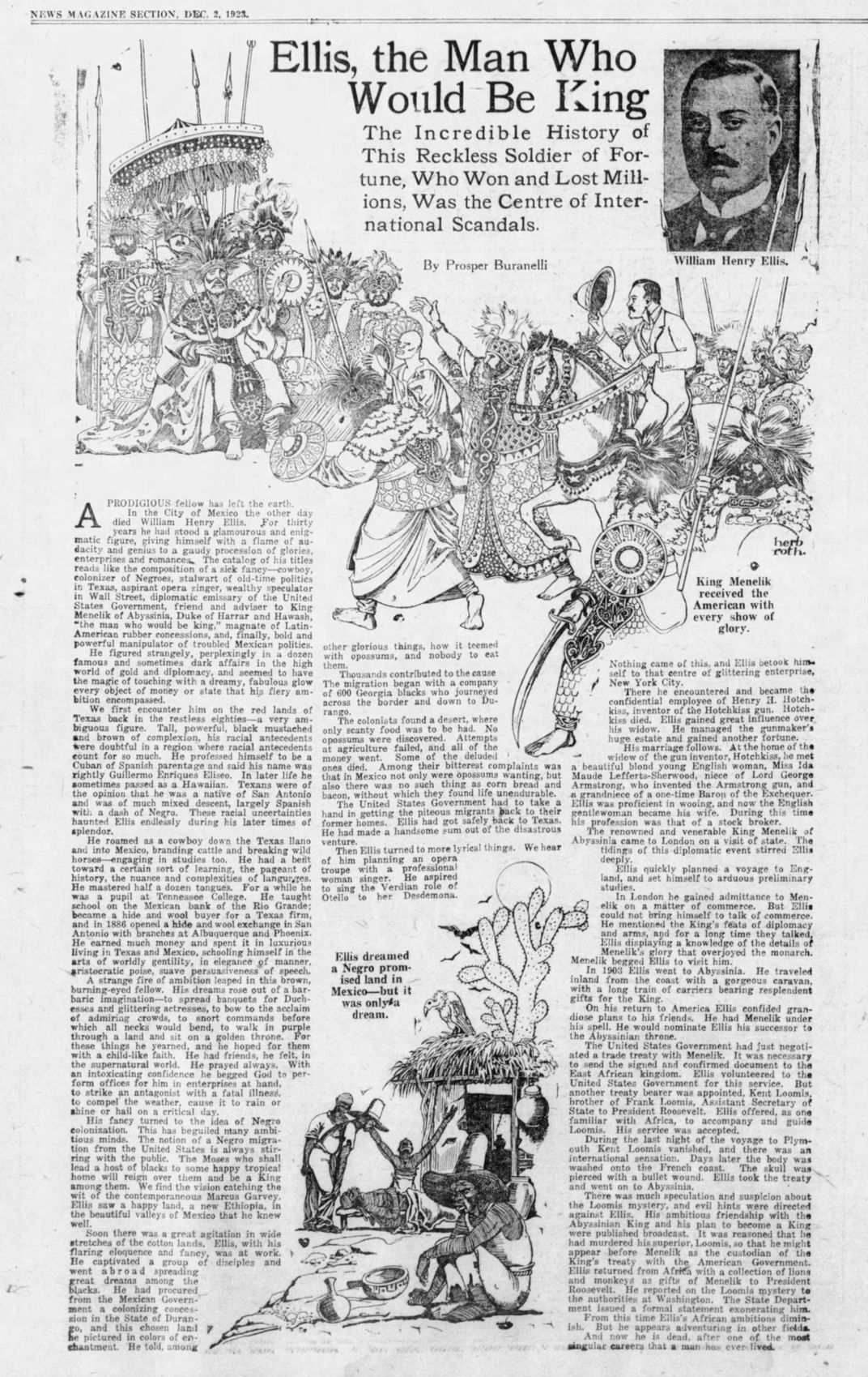 A 1923 obituary that described Ellis as "the man who would be king"