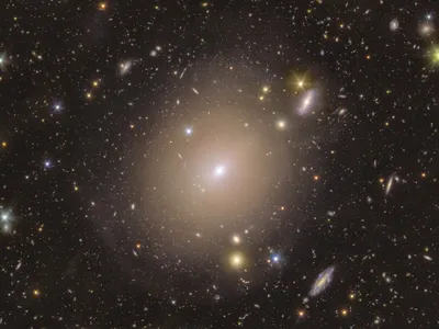 Galaxy NGC 6505 and its surrounding Einstein ring, which represents light from a more distant galaxy behind it.