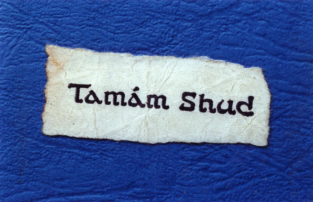 The tamam shud fragment found on the Somerton Man's body