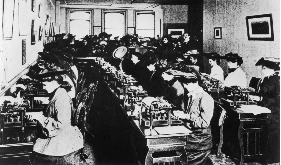 Women taking typing speed tests