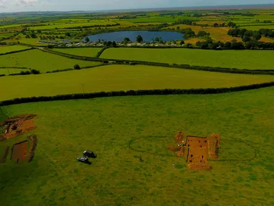 An aerial image of the excavation site in Cumbria
