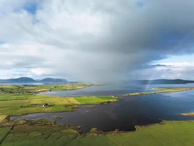 The Ness of Brodgar&mdash;roughly, &ldquo;headland of the bridge farm&rdquo; in Old Norse. The isthmus separates the lochs of Harray and Stenness.
