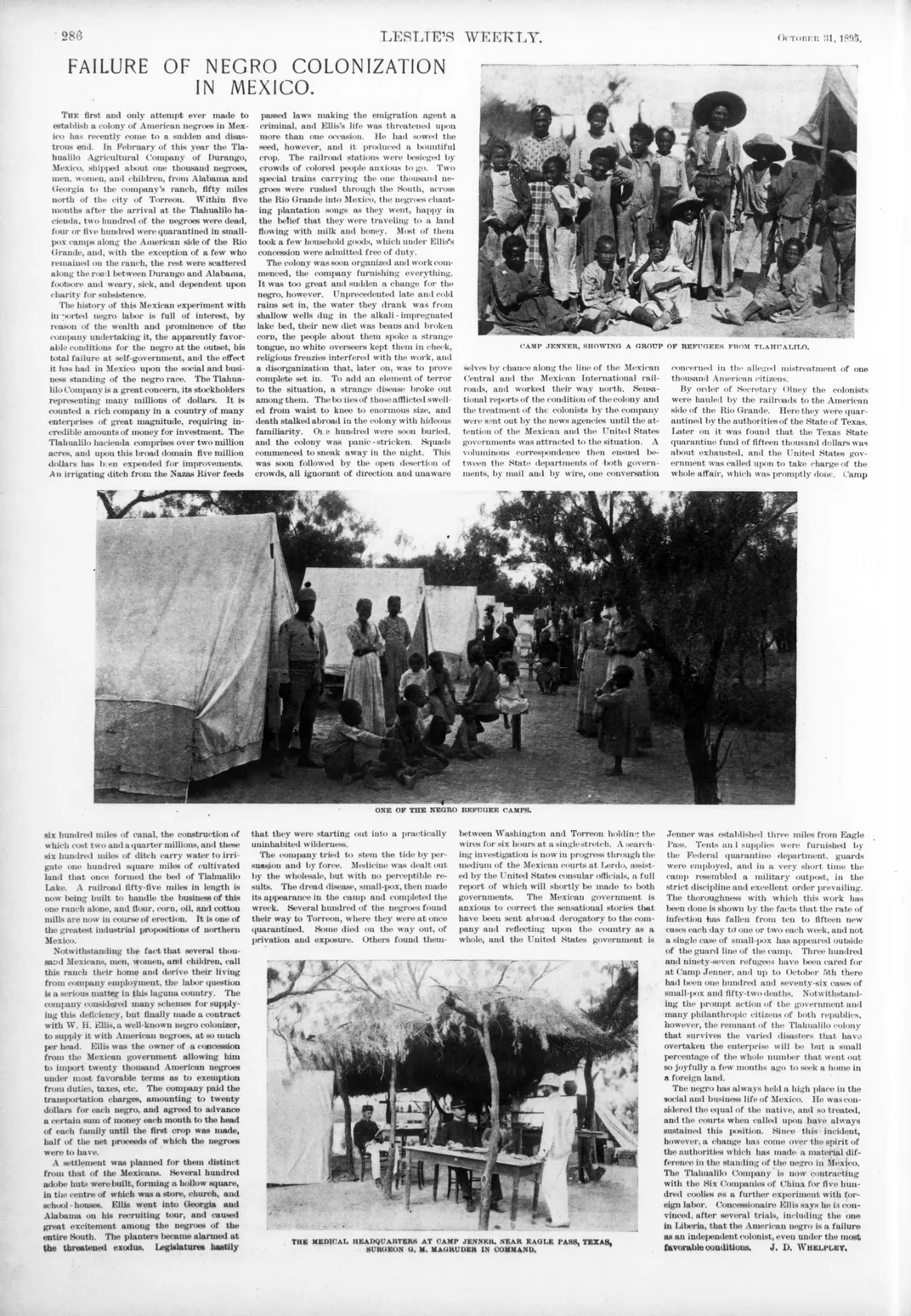 An October 1895 newspaper article about the failed Tlahualilo colony
