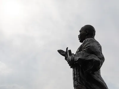 The upper portion of a statue depicting Martin Luther King Jr. at MacGregor Park in Houston on November 28, 2024