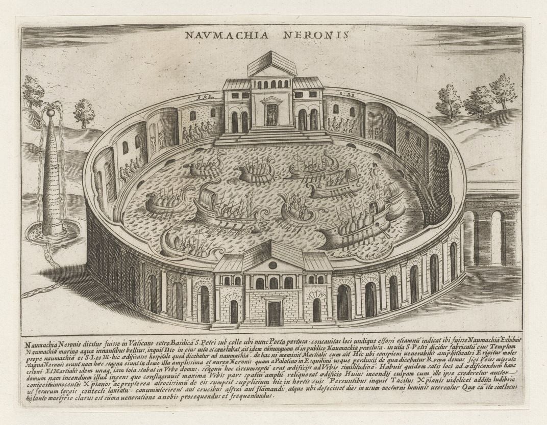 Drawing of a naumachia, or staged naval battle