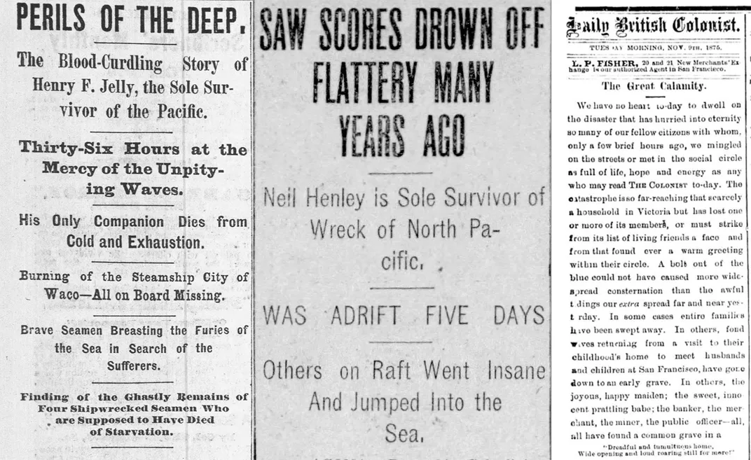 Newspaper articles about the wreck of the ​​​​​​​Pacific