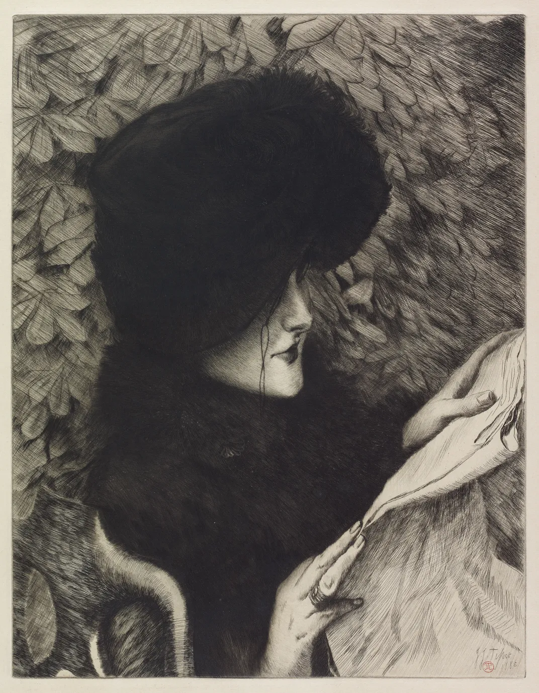 The Newspaper, James Tissot, 1883, etching and drypoint on laid paper