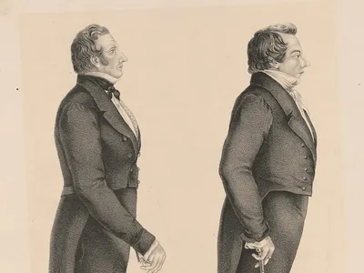 An illustration of Joseph Smith Jr. (right) and his brother&nbsp;Hyrum (left)