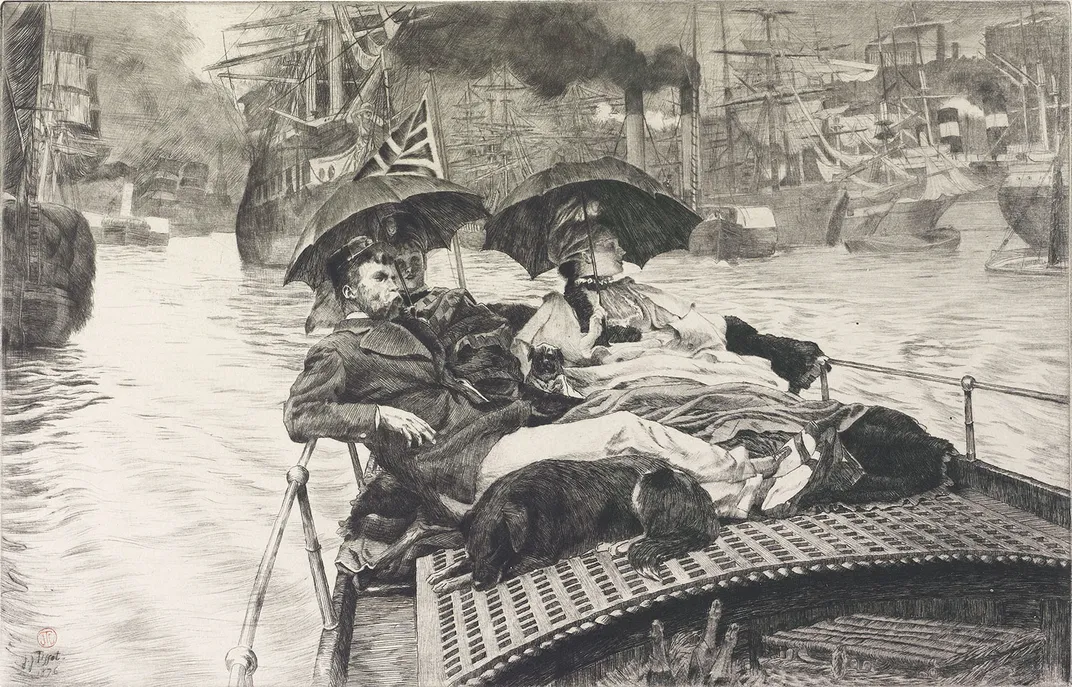The Thames, James Tissot, 1876, drypoint on paper