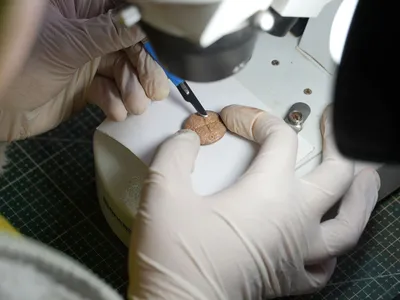 The tokens are roughly the size of a half-dollar coin and feature markings etched into their surfaces.