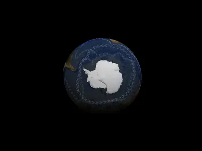 An illustration of the Antarctic Circumpolar Current, with branches connecting to other ocean currents